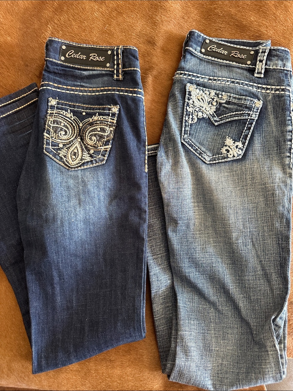 Women's boot Embroidered Jeans - Dark Blue & Light Blue